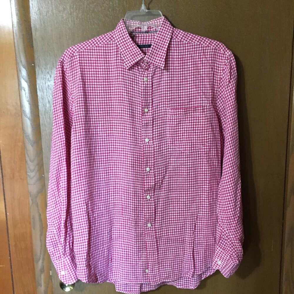 Mason's Mens Red Check Long Sleeve Linen Shirt-Size L